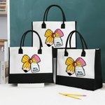 Personalized Apple Pen Bow Canvas Large Tote Bag with Name Travel Accessories Teacher's Day Appreciation Birthday Gift for Teachers