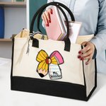 Personalized Apple Pen Bow Canvas Large Tote Bag with Name Travel Accessories Teacher's Day Appreciation Birthday Gift for Teachers