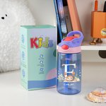 Personalized Cute Marine Animal Initial 16 oz Kid Water Bottle with Name and Silicone Straw Birthday Back to School Gift for Boys Girls