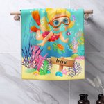 Personalisierte Marine Tauchen Super saugfähige schnell trocknende weiche Handtuch mit Namen Strand Accessoire Sommerurlaub Geburtstag Geschenk für Kind