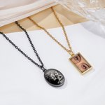 Collier unisexe personnalisé avec photo thermique - Forme de pendentif et texte gravé au dos à choix - Cadeau d'anniversaire pour la famille les amis