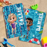 Gepersonaliseerde 3D Cartoon Karakter Zwembad Zachte Sport Handdoek met Naam en Ophang Clip Sport Accessoires Verjaardagscadeau voor Jongens Meisjes