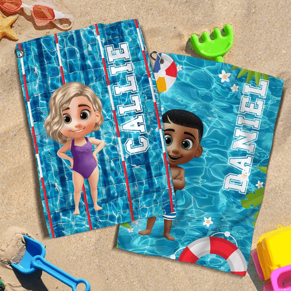 Serviette de bain personnalisée en 3D avec nom et clip de suspension Accessoires de sport Cadeau d'anniversaire pour garçons filles