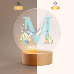 Linterna nocturna LED personalizada con iniciales de animal marino, nombre y base de madera Decoración de habitación infantil Regalo de cumpleaños Baby Shower para niños 7