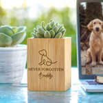 Disegno personalizzato della linea del cane e del gatto con stampa della zampa Vaso di fiori in legno con nome e testo Regalo commemorativo di cordoglio per la perdita di un animale domestico