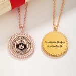 Personalised Engraved School Badge Zircon Edging Necklace with Text Dainty Jewellery Celebration Graduation Gift for Women Graduates