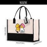 Personalized Apple Pen Bow Canvas Large Tote Bag with Name Travel Accessories Teacher's Day Appreciation Birthday Gift for Teachers