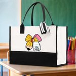 Personalized Apple Pen Bow Canvas Large Tote Bag with Name Travel Accessories Teacher's Day Appreciation Birthday Gift for Teachers