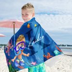 Gepersonaliseerd Cartoon Duiker Sneldrogend Oversized Strandlaken met Naam en Initiaal Zomervakantie Strandfeest Verjaardagscadeau voor Kinderen