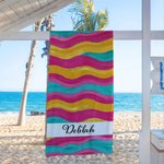 Personalized Watercolor Floral Stripe Soft Quick Dry Beach Towel with Name Beach Party Summer Vacation Gift for Women