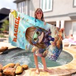 Personalized Underwater World Marine Animals Yacht Cartoon Character Soft Quick Dry Beach Towel with Name Summer Vacation Party Birthday Gift for Kids