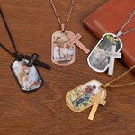 Personalized Photo Cross Dog Tag Necklace with Engraved Text Father's Day Anniversary Birthday Gift for Men