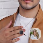 Collier unisexe personnalisé avec photo thermique - Forme de pendentif et texte gravé au dos à choix - Cadeau d'anniversaire pour la famille les amis