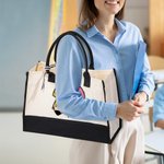 Personalized Apple Pen Bow Canvas Large Tote Bag with Name Travel Accessories Teacher's Day Appreciation Birthday Gift for Teachers