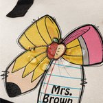 Personalized Apple Pen Bow Canvas Large Tote Bag with Name Travel Accessories Teacher's Day Appreciation Birthday Gift for Teachers
