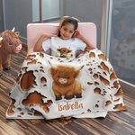 Personalised Cute Highland Cow Soft Throw Blanket Baby Swaddle Hat Set with Name Home Decor Anniversary Birthday Gift for Family Baby