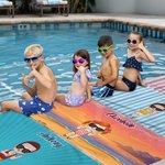 Personalized Cartoon Boy Girl Sunset Stripe Quick Dry Oversized Microfiber Beach Towel with Name Summer Travel Essential Vacation Gift for Kids