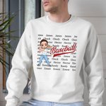 Personalized Baseball Cartoon Character Soft T-shirt Sweatshirt with 1-11 Names Game Day Team Accessory Birthday Gift for Friends Coach Teammates
