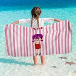 Personalized Cartoon Boy Girl Sunset Stripe Quick Dry Oversized Microfiber Beach Towel with Name Summer Travel Essential Vacation Gift for Kids