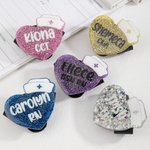 Personalised Glitter Heart Nurse Cap Concealed Snap Stethoscope ID Tag with Name Job Title Nurses Week Appreciation Birthday Gift for Medical Staff