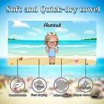 Personalized Cartoon Boy Girl Sunset Stripe Quick Dry Oversized Microfiber Beach Towel with Name Summer Travel Essential Vacation Gift for Kids