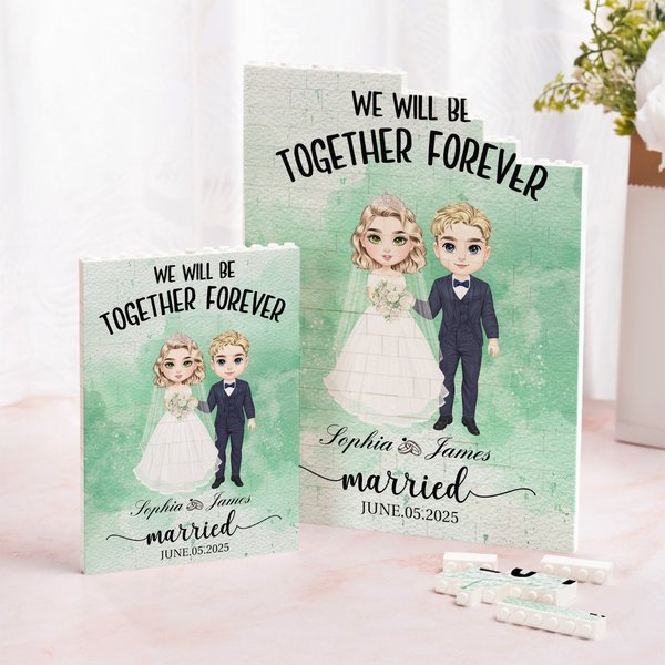 Henkilökohtainen We Will Be Together Forever Sarjakuva Morsian ja sulhanen Rakennuksen Brick palapelit nimi ja päivämäärä Hääpäivä lahja pariskunnalle