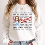 Personalized Baseball Cartoon Character Soft T-shirt Sweatshirt with 1-11 Names Game Day Team Accessory Birthday Gift for Friends Coach Teammates