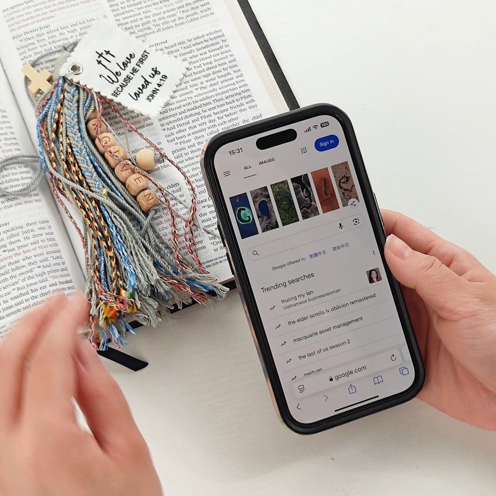 Personalized Boho NFC Daily Bible Verse Prayer Tassel with Text and Beads Cross Bible Study Accessory Baptism Christian Gift for Family Friends 5