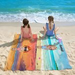 Personalized Cartoon Boy Girl Sunset Stripe Quick Dry Oversized Microfiber Beach Towel with Name Summer Travel Essential Vacation Gift for Kids