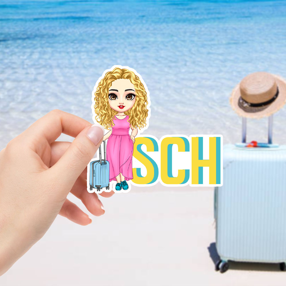 Personalisierte Schatten Monogramm Cartoon Travel Charakter wasserdicht Aufkleber Geburtstag Reise Geschenk für Frauen Männer Reisende