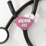 Personalised Glitter Heart Nurse Cap Concealed Snap Stethoscope ID Tag with Name Job Title Nurses Week Appreciation Birthday Gift for Medical Staff