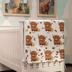 Personalised Cute Highland Cow Soft Throw Blanket Baby Swaddle Hat Set with Name Home Decor Anniversary Birthday Gift for Family Baby