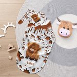 Personalised Cute Highland Cow Soft Throw Blanket Baby Swaddle Hat Set with Name Home Decor Anniversary Birthday Gift for Family Baby