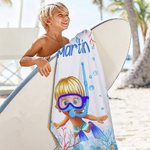 Personalized Cartoon Scuba Diver Quick Dry Oversized Name Beach Towel and Bag Summer Vacation Beach Essentials Birthday Gift for Boys Girls Adults