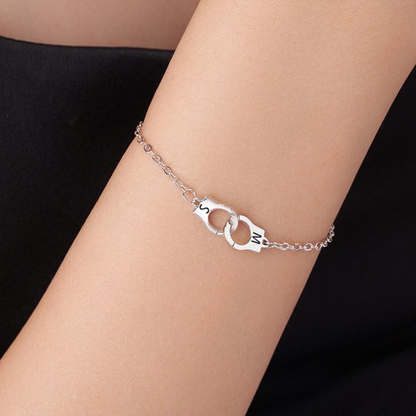 Personalized Police Handcuff Interlocking Infinity Bracelet with Engraved Double Initials Valentine's Birthday Gift for Policewomen Couples Friend