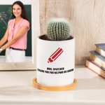 Gepersonaliseerde Appel Potlood Wijsheid Icoon Keramische Plantenpot met Tekst en Bamboe Dienblad Bureau Decor Waardering Week Lerarendag Cadeau voor Leraren