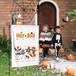 Personalised Funny Pumpkin Dancing Skeletons Garden Flag with 3-8 Names and Quote Yard Porch Decor Halloween Housewarming Gift for Family Friend