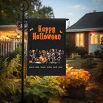 Personalised Funny Pumpkin Dancing Skeletons Garden Flag with 3-8 Names and Quote Yard Porch Decor Halloween Housewarming Gift for Family Friend