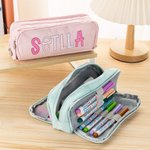 Personalised Large Capacity Pencil Apple Three Compartments Name Pencil Case Pouch Bag School Supplies Back to School Gift for Kids