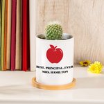 Gepersonaliseerde Appel Potlood Wijsheid Icoon Keramische Plantenpot met Tekst en Bamboe Dienblad Bureau Decor Waardering Week Lerarendag Cadeau voor Leraren