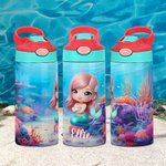 Personalized Fantasy 3D Cartoon Mermaid 12 oz Insulated Water Bottle with Name and Spill-proof Lid Back to School Birthday Gift for Girls