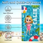 Personalized 3D Cartoon Character Swimming Pool Quick Dry Oversized Beach Towel with Name Summer Vacation Birthday Gift for Boys Girls