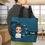 Bolsa de lona personalizada con corazón retro y personaje de dibujos animados con 1 a 8 nombres regalo de cumpleaños o Día de la Madre para mujeres
