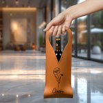 Sac à vin en cuir PU personnalisé avec nom et poignée protectrice Accessoires pour le vin Cadeau d'anniversaire pour amateur de vin