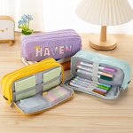 Personalised Large Capacity Pencil Apple Three Compartments Name Pencil Case Pouch Bag School Supplies Back to School Gift for Kids