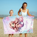 Personalized Cute 3D Cartoon Pink Fantasy Mermaid Quick Dry Oversized Beach Towel with Name Summer Vacation Birthday Gift for Girls Women