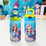 Personalized Fantasy 3D Cartoon Mermaid 12 oz Insulated Water Bottle with Name and Spill-proof Lid Back to School Birthday Gift for Girls