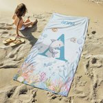 Asciugamano da spiaggia personalizzato con nome iniziali e stampa animali marini ad asciugatura rapida oversize regalo di compleanni per bambini