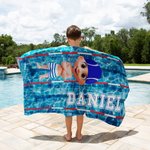 Personalized 3D Cartoon Character Swimming Pool Quick Dry Oversized Beach Towel with Name Summer Vacation Birthday Gift for Boys Girls