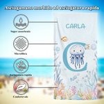 Asciugamano da spiaggia personalizzato con nome iniziali e stampa animali marini ad asciugatura rapida oversize regalo di compleanni per bambini
